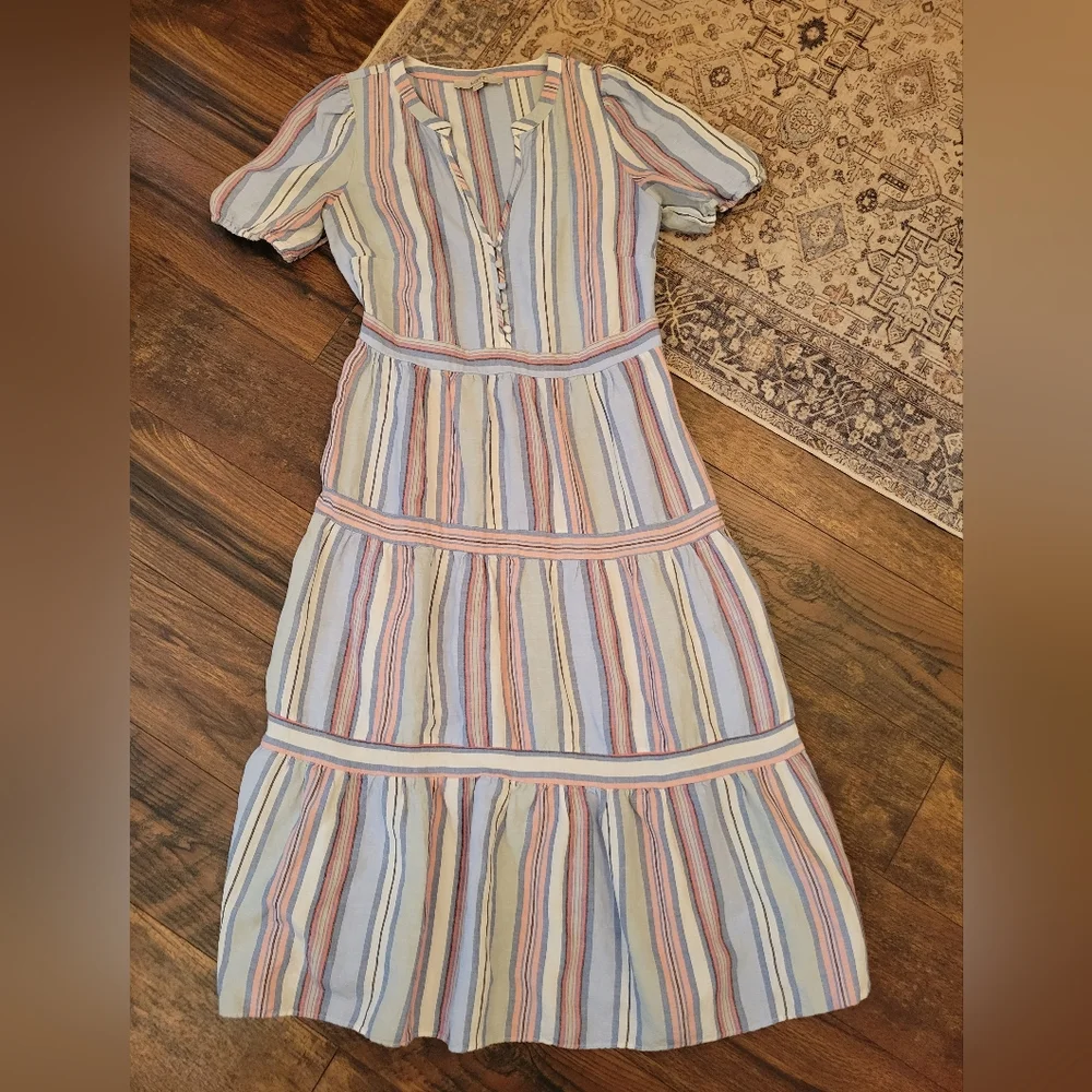Loft Striped Multicolor Midi Dress - Picture 1 of 3